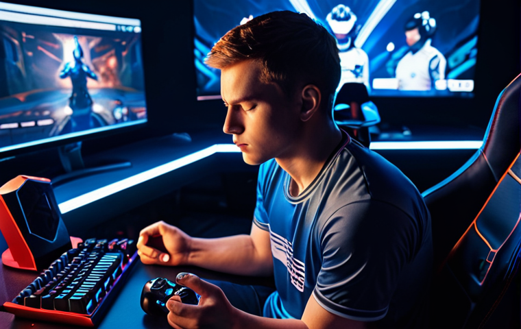 ** A focused esports player meditating in a gaming setup, surrounded by calming lighting and minimal distractions. The scene emphasizes mindfulness and mental preparation before a competition.

**